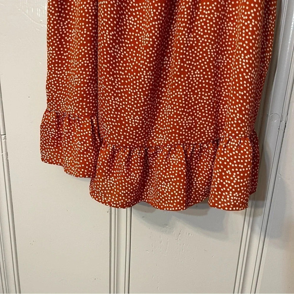 Liberty Love Burnt Orange Polka Dot Ruffled Off The Shoulder Midi knee Dress 2XL - Picture 7 of 9
